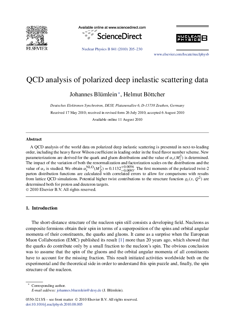 عکس صفحه اول مقاله: QCD analysis of polarized deep inelastic scattering data QCD analysis of polarized deep inelastic scattering data