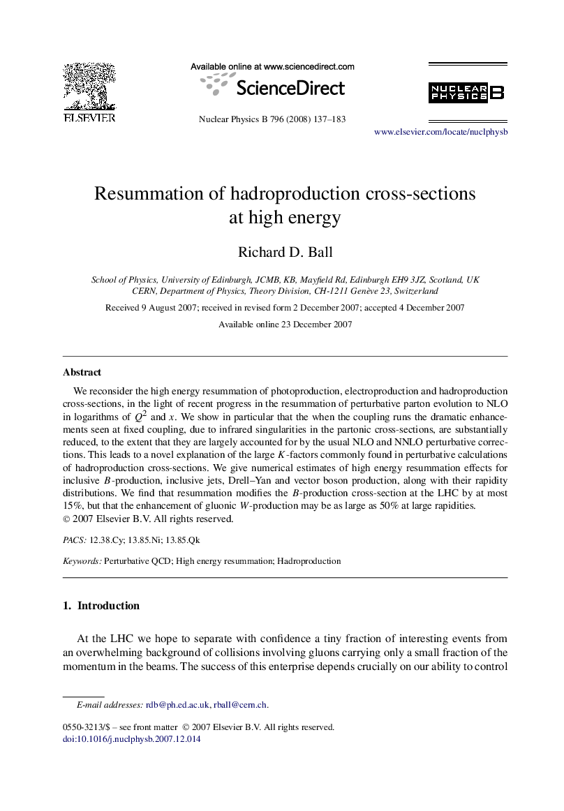 Resummation of hadroproduction cross-sections at high energy