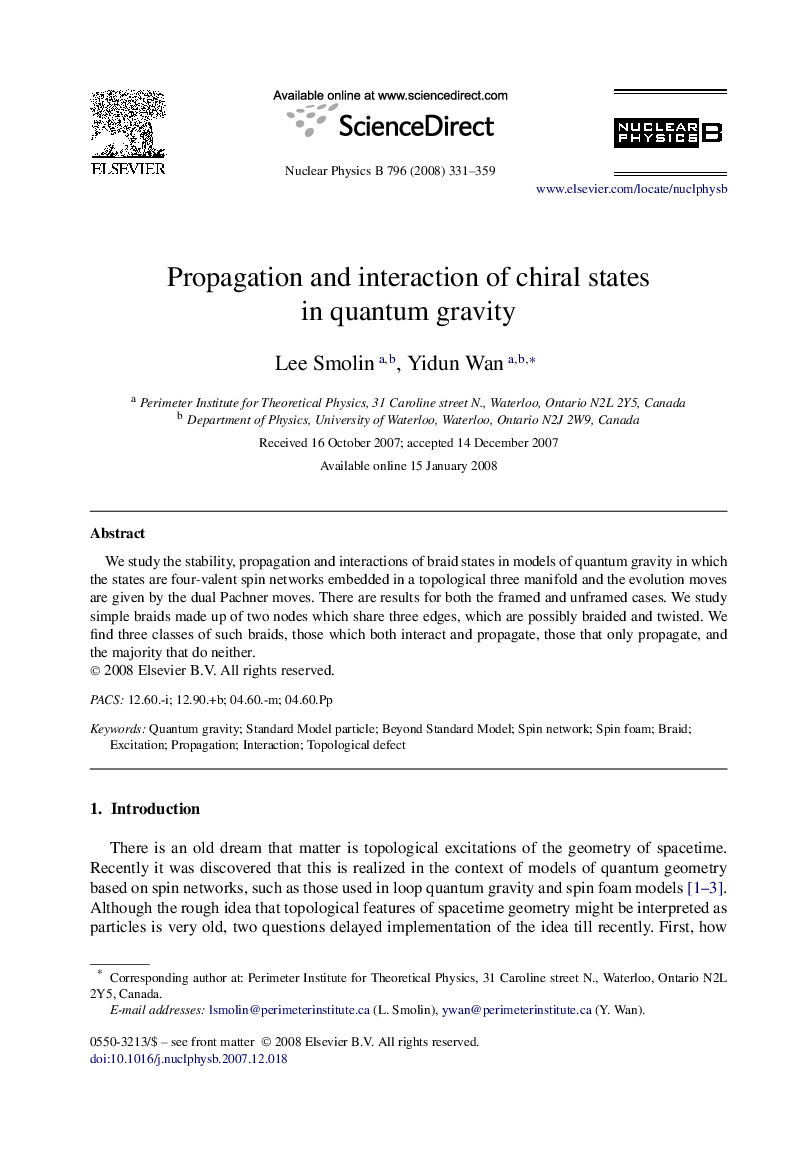 Propagation and interaction of chiral states in quantum gravity