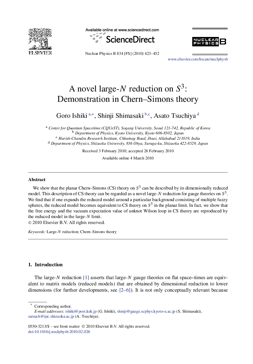 A novel large-N reduction on S3: Demonstration in Chern-Simons theory