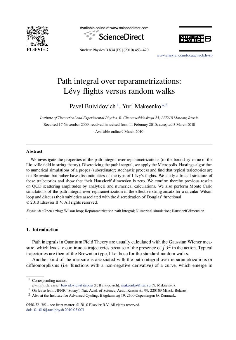 Path integral over reparametrizations: Lévy flights versus random walks