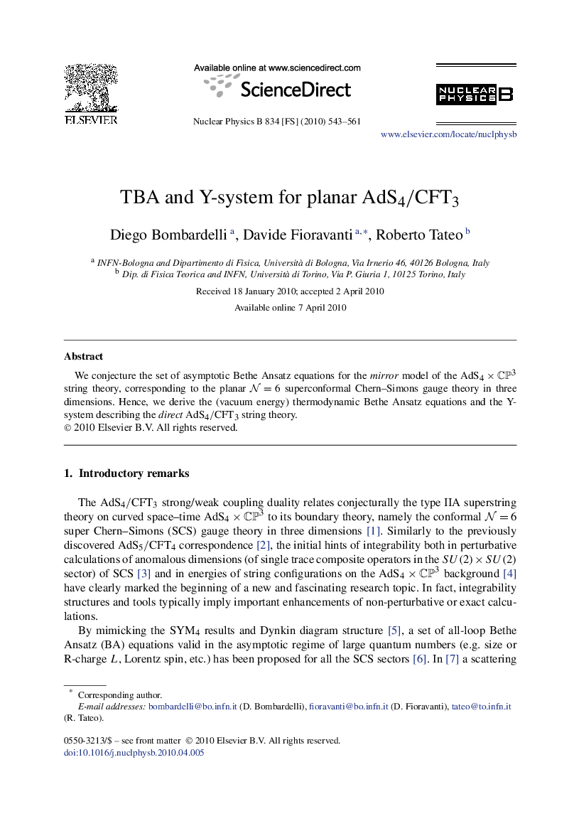TBA and Y-system for planar AdS4/CFT3AdS4/CFT3