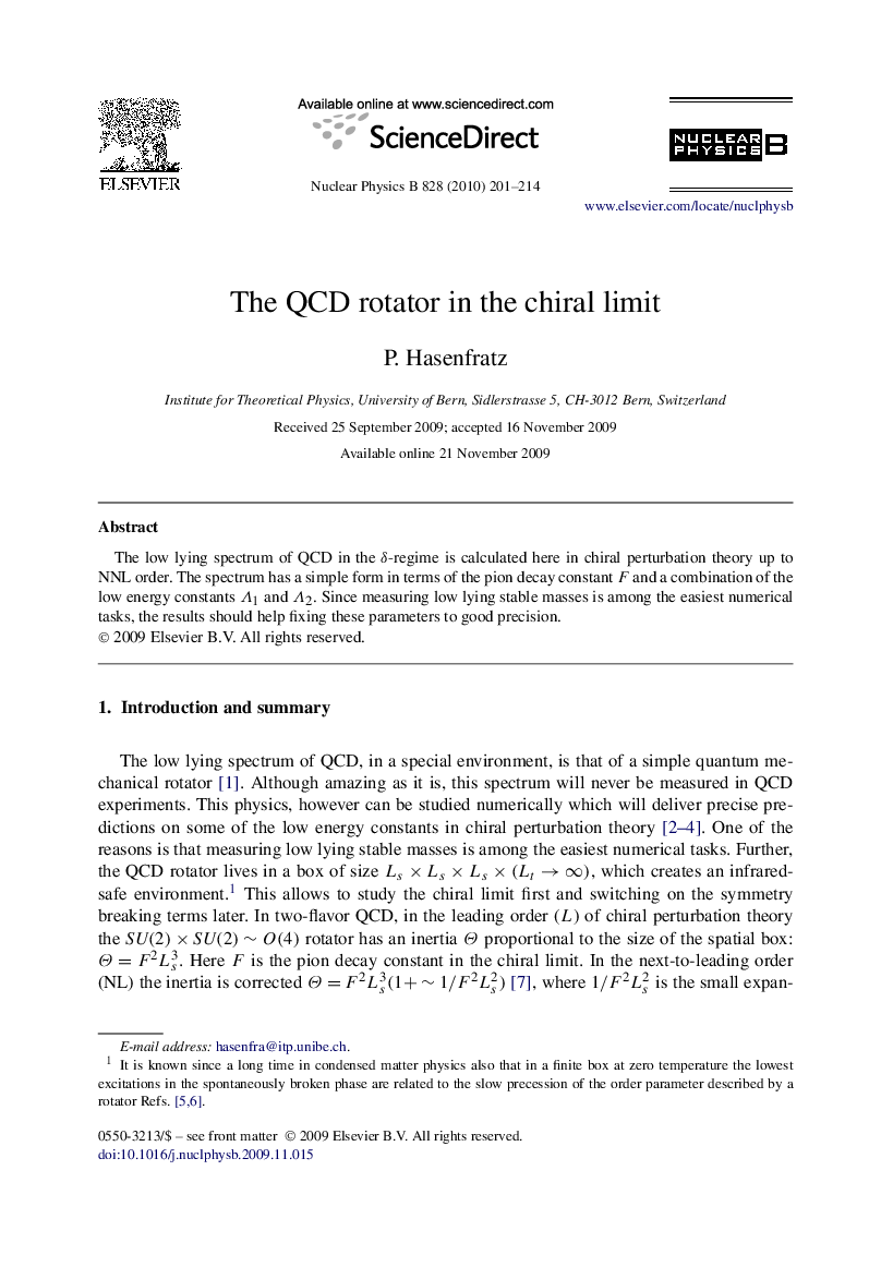The QCD rotator in the chiral limit