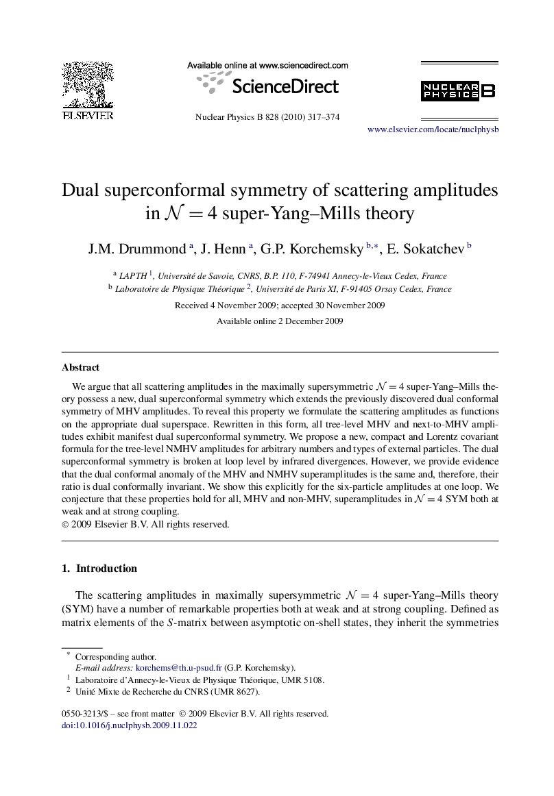 Dual superconformal symmetry of scattering amplitudes in N=4N=4 super-Yang–Mills theory