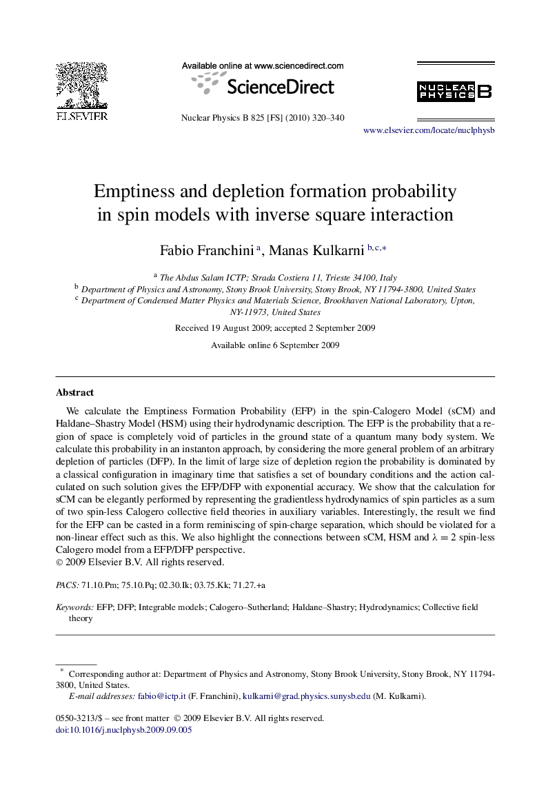 Emptiness and depletion formation probability in spin models with inverse square interaction