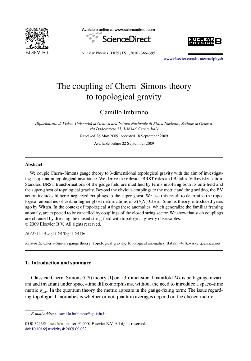 The coupling of Chern–Simons theory to topological gravity