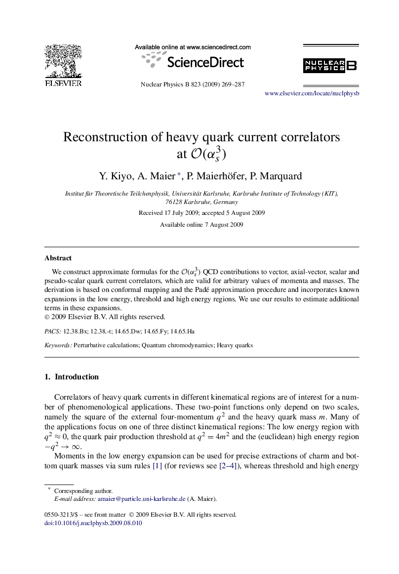 Reconstruction of heavy quark current correlators at O(Î±s3)