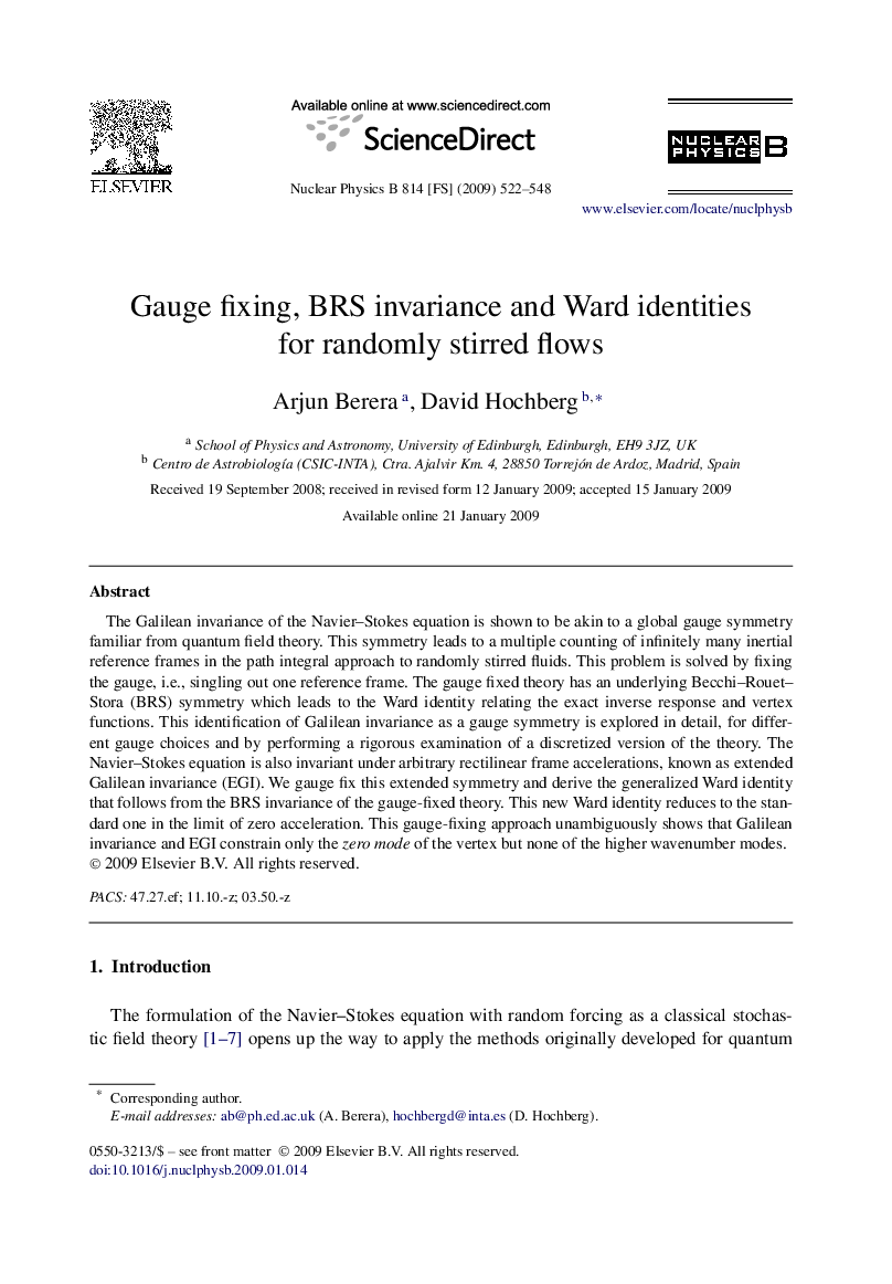 Gauge fixing, BRS invariance and Ward identities for randomly stirred flows