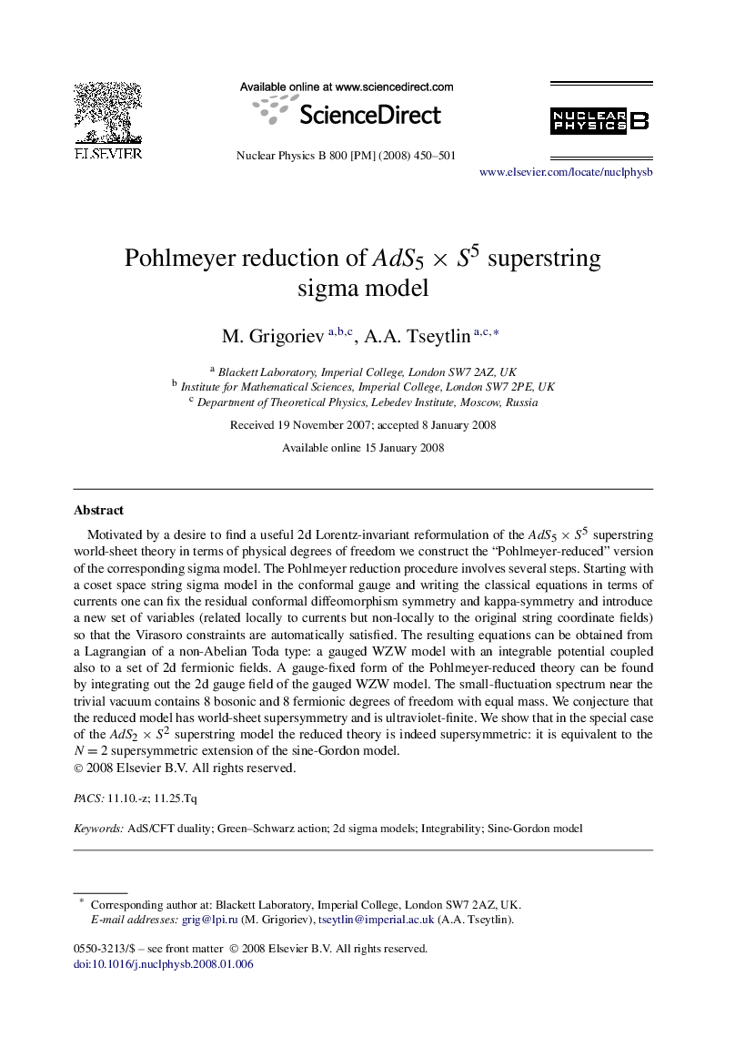 Pohlmeyer reduction of AdS5×S5AdS5×S5 superstring sigma model