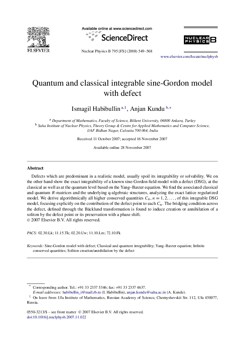 Quantum and classical integrable sine-Gordon model with defect