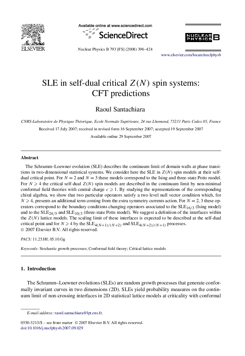 SLE in self-dual critical Z(N) spin systems: CFT predictions