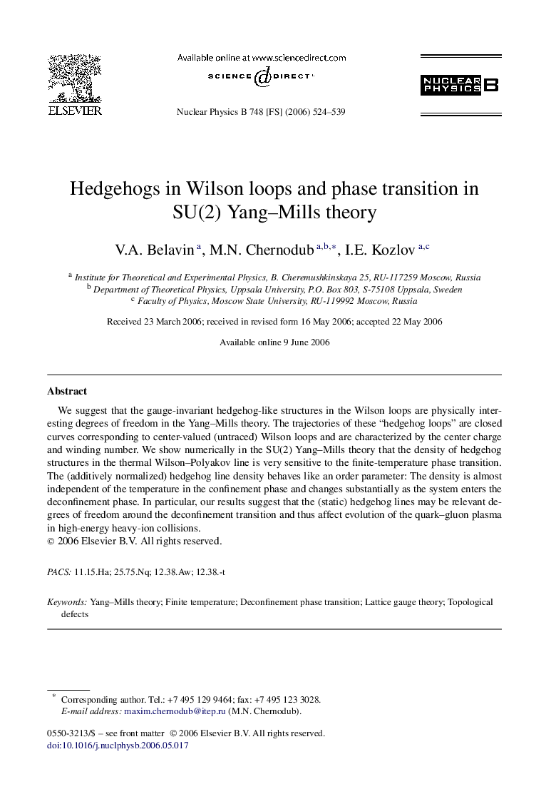 Hedgehogs in Wilson loops and phase transition in SU(2) Yang-Mills theory