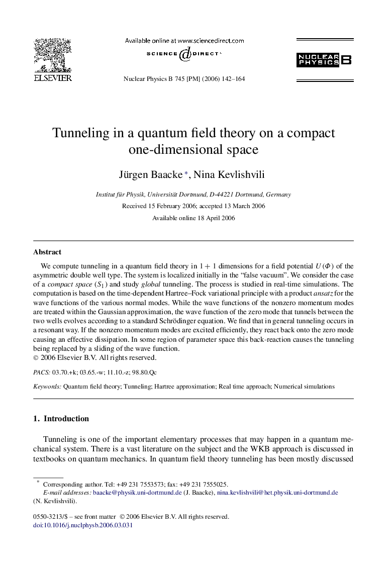 Tunneling in a quantum field theory on a compact one-dimensional space