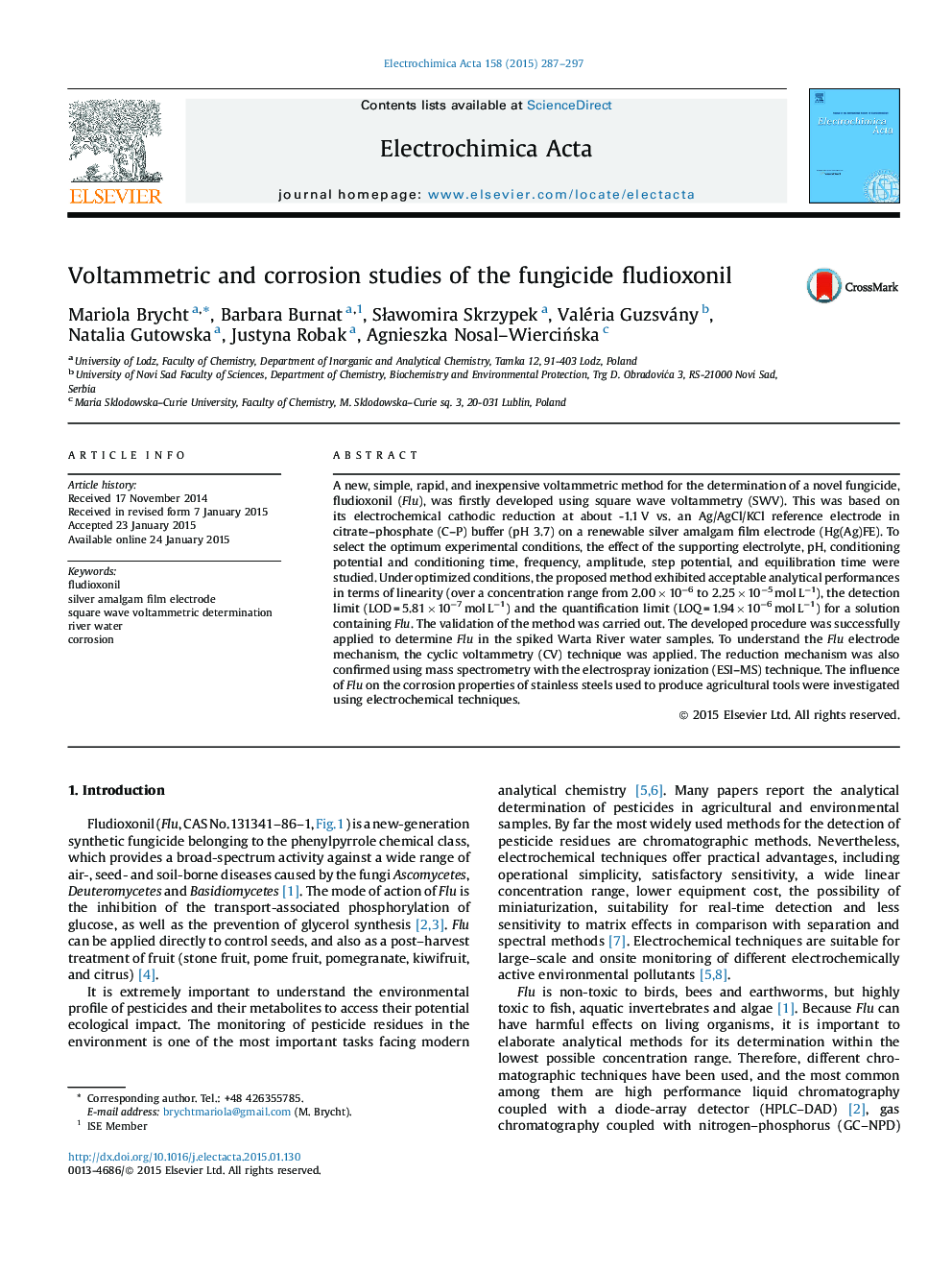 Voltammetric and corrosion studies of the fungicide fludioxonil