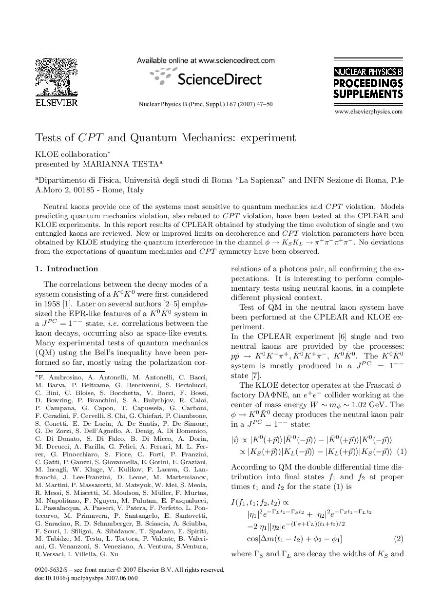 Tests of CPT and Quantum Mechanics: experiment