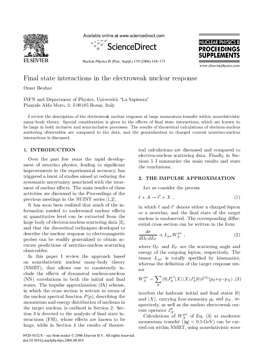 Final state interactions in the electroweak nuclear response