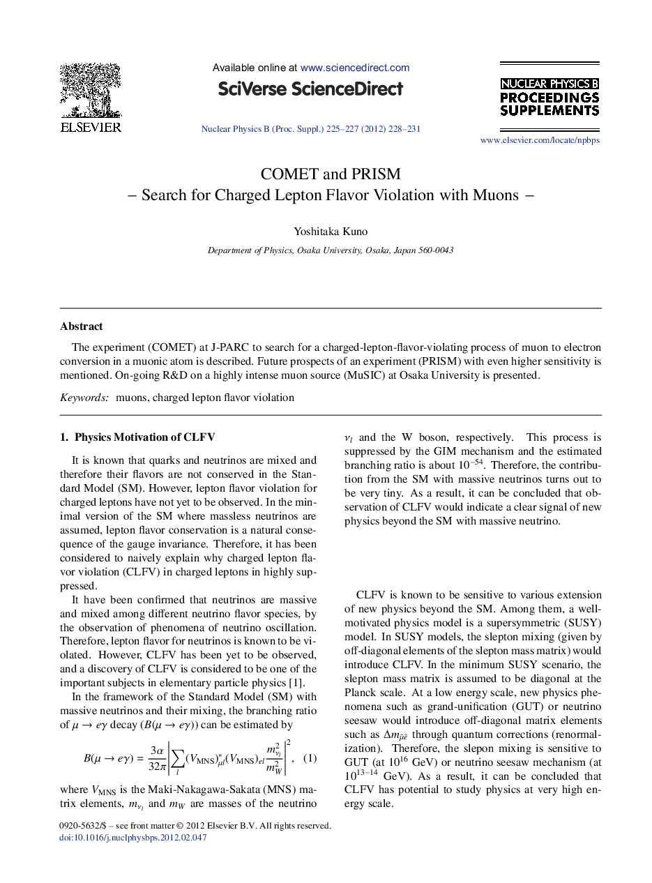 COMET and PRISM – Search for Charged Lepton Flavor Violation with Muons