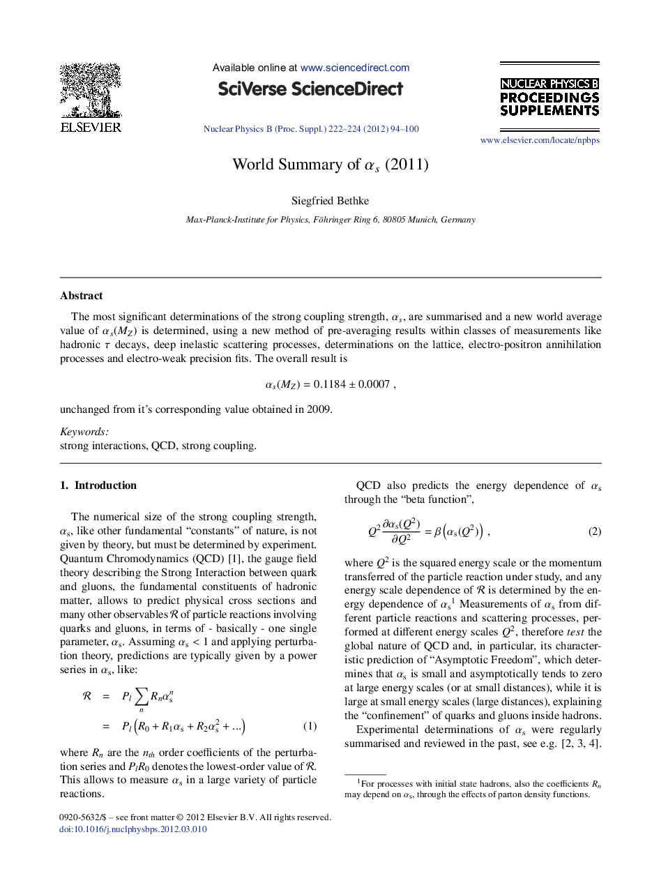 World Summary of Î±s (2011)