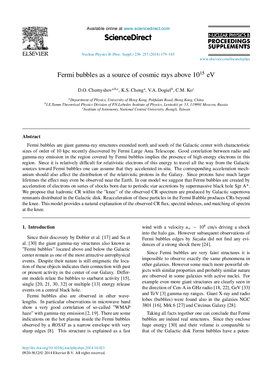 Fermi bubbles as a source of cosmic rays above 1015 eV