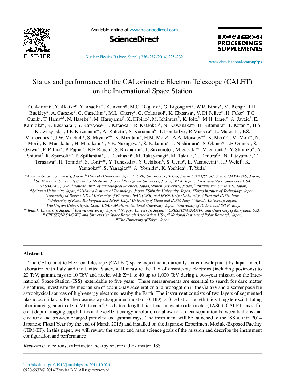 Status and performance of the CALorimetric Electron Telescope (CALET) on the International Space Station