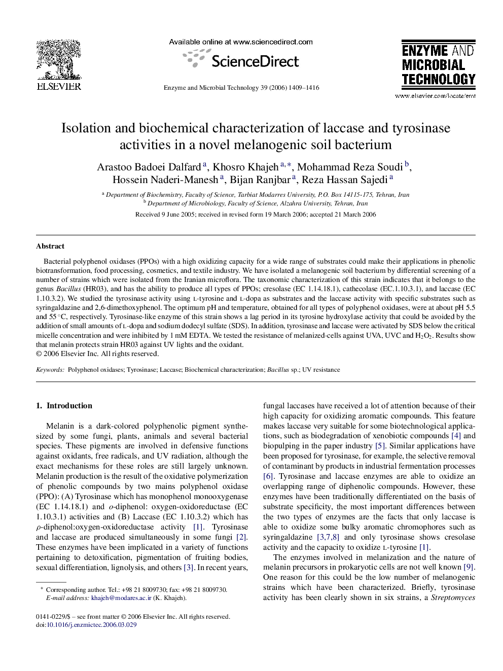 Isolation and biochemical characterization of laccase and tyrosinase activities in a novel melanogenic soil bacterium