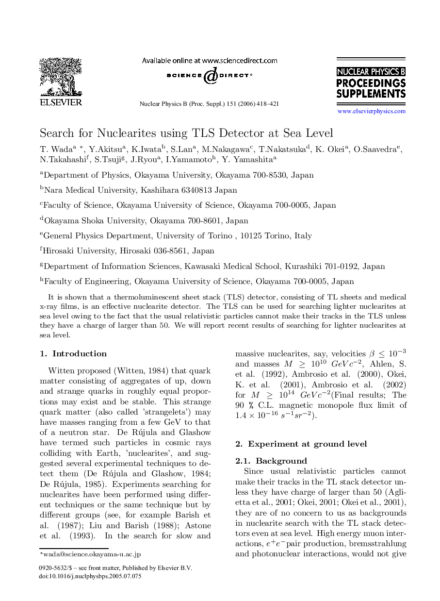 Search for Nuclearites using TLS Detector at Sea Level