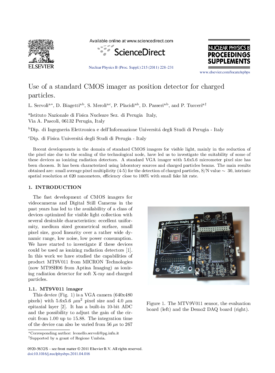 Use of a standard CMOS imager as position detector for charged particles