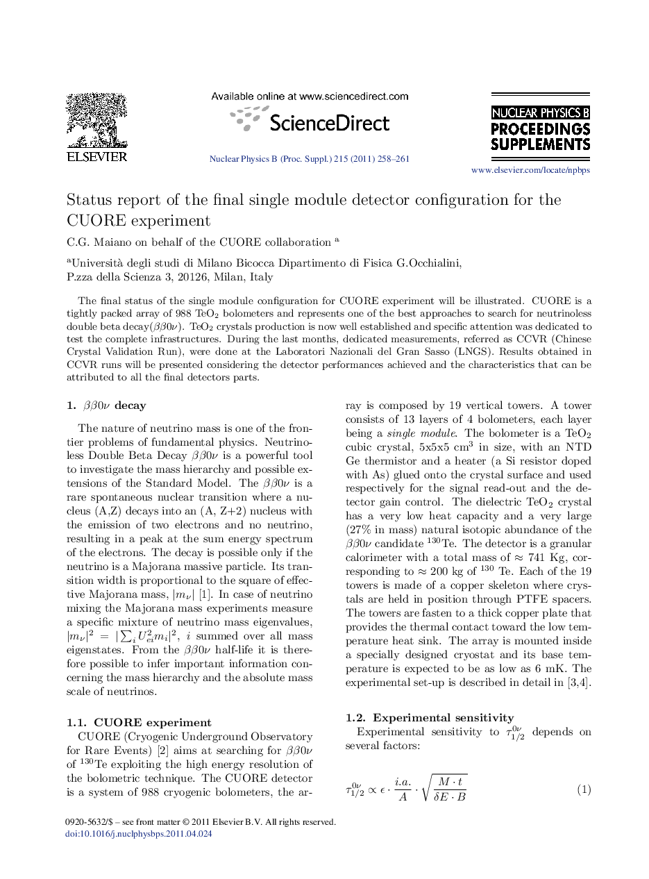 Status report of the final single module detector configuration for the CUORE experiment