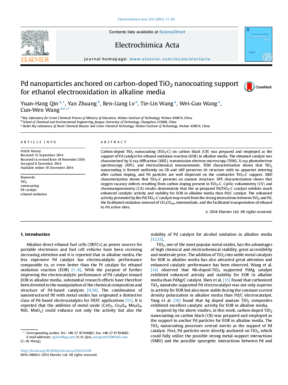 Pd nanoparticles anchored on carbon-doped TiO2 nanocoating support for ethanol electrooxidation in alkaline media