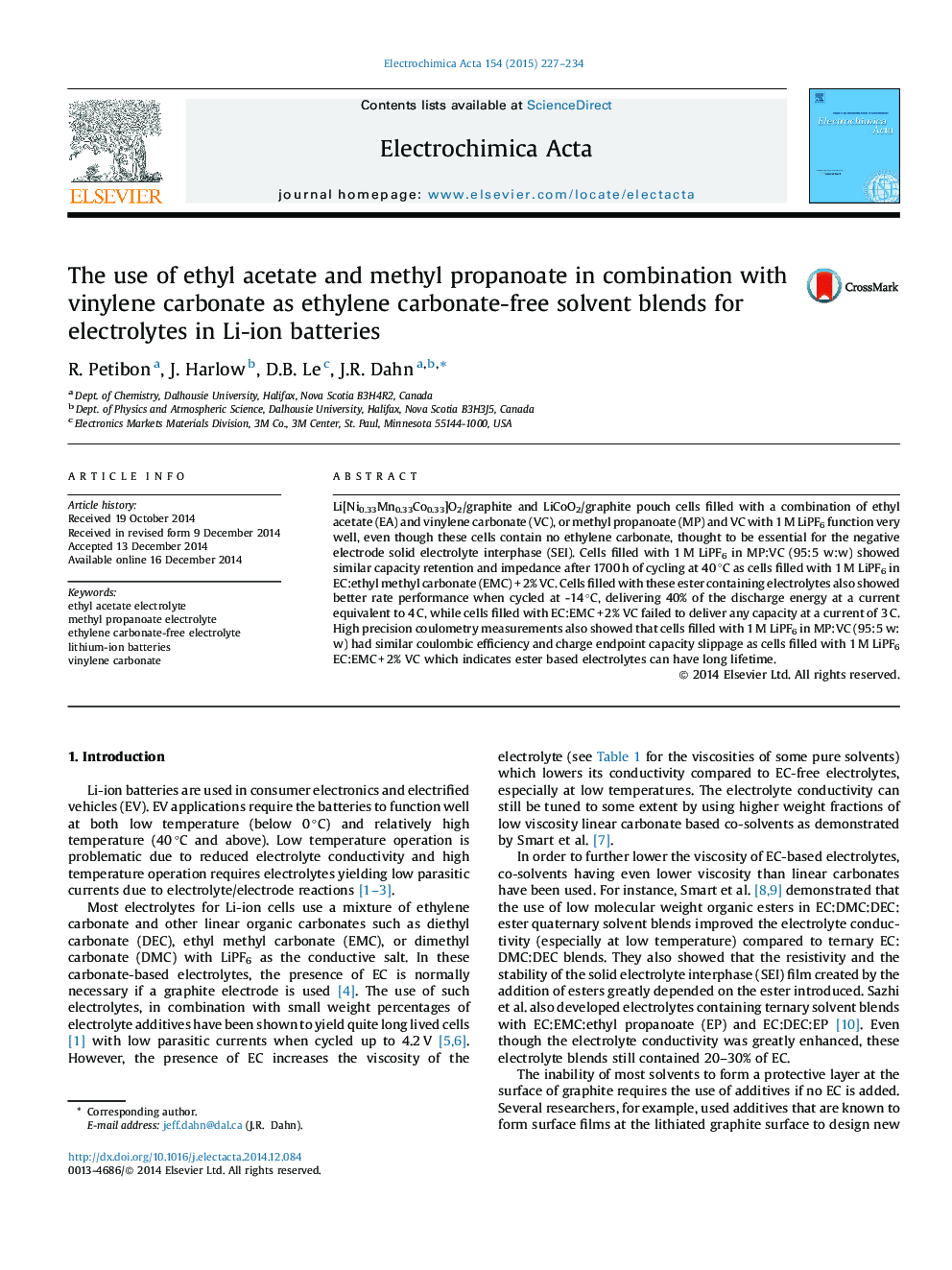 The use of ethyl acetate and methyl propanoate in combination with vinylene carbonate as ethylene carbonate-free solvent blends for electrolytes in Li-ion batteries