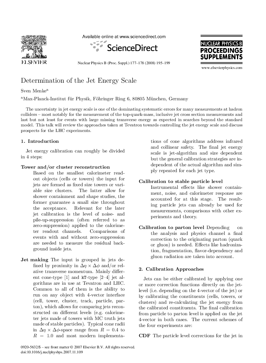 Determination of the Jet Energy Scale