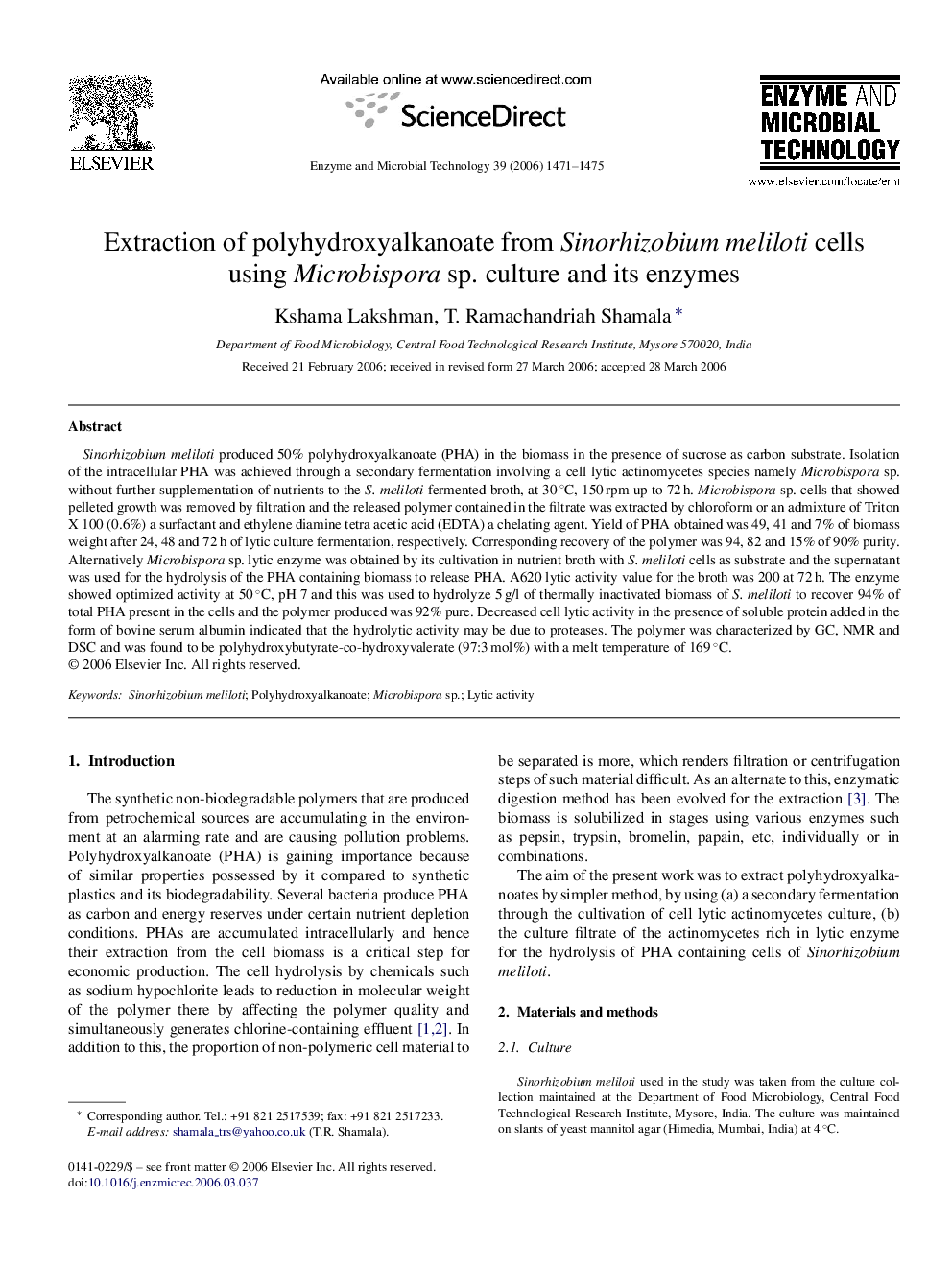 Extraction of polyhydroxyalkanoate from Sinorhizobium meliloti cells using Microbispora sp. culture and its enzymes