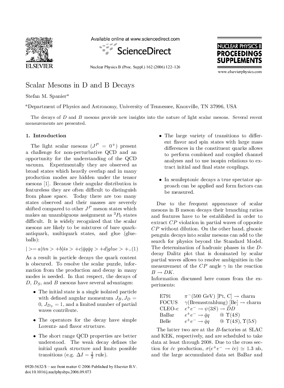 عکس صفحه اول مقاله: Scalar Mesons in D and B Decays Scalar Mesons in D and B Decays