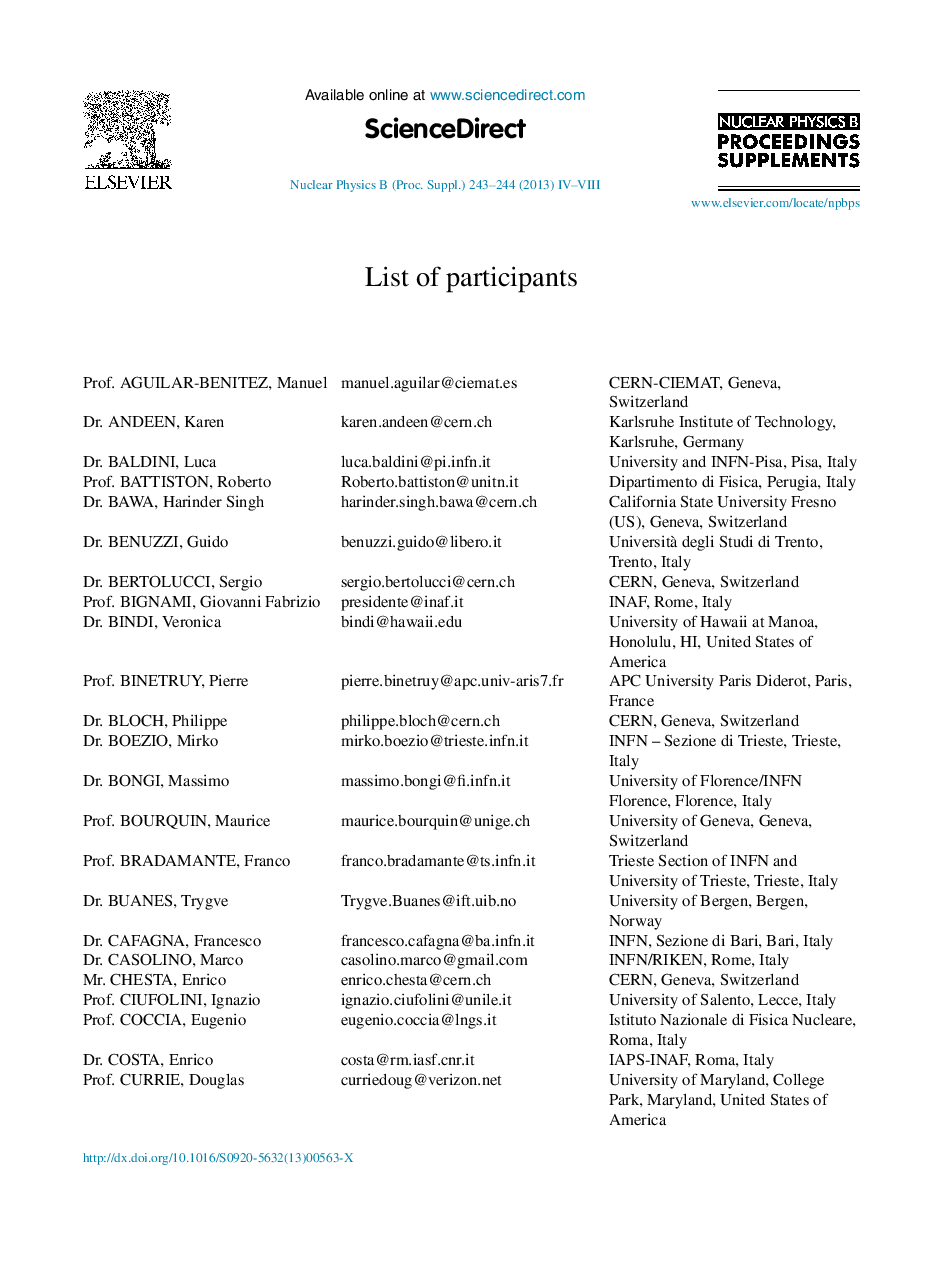 List of participants