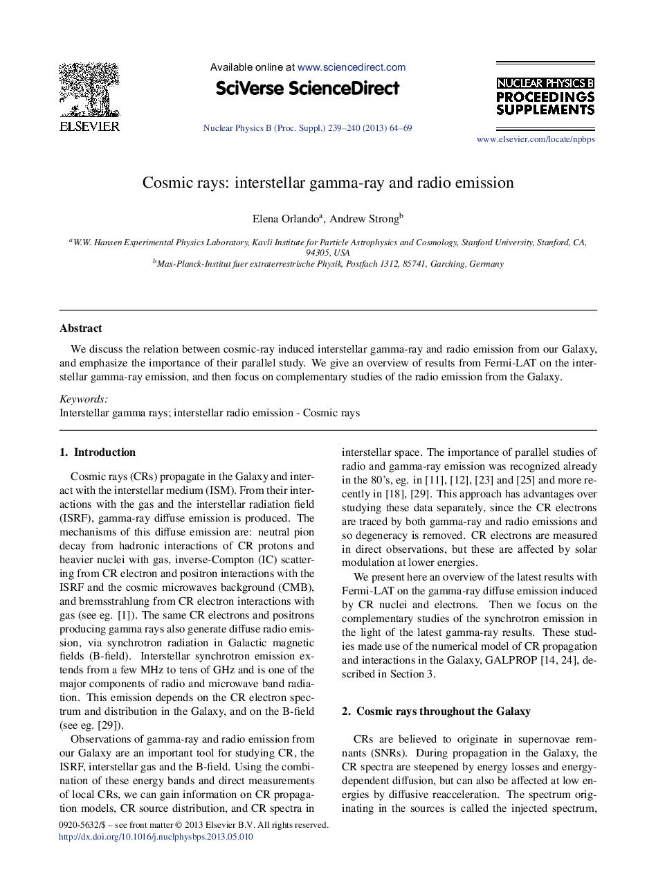 Cosmic rays: interstellar gamma-ray and radio emission