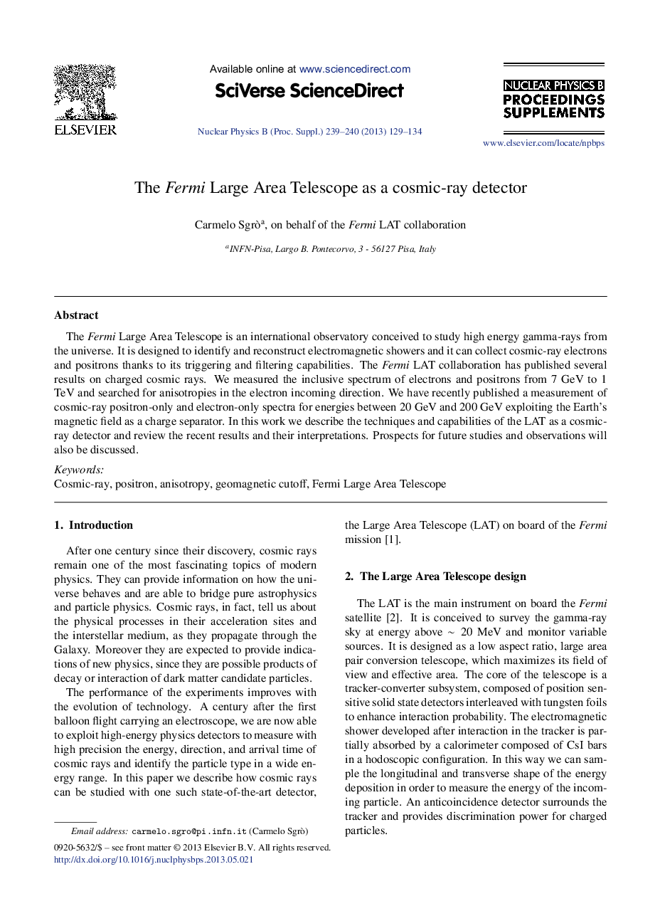 The Fermi Large Area Telescope as a cosmic-ray detector