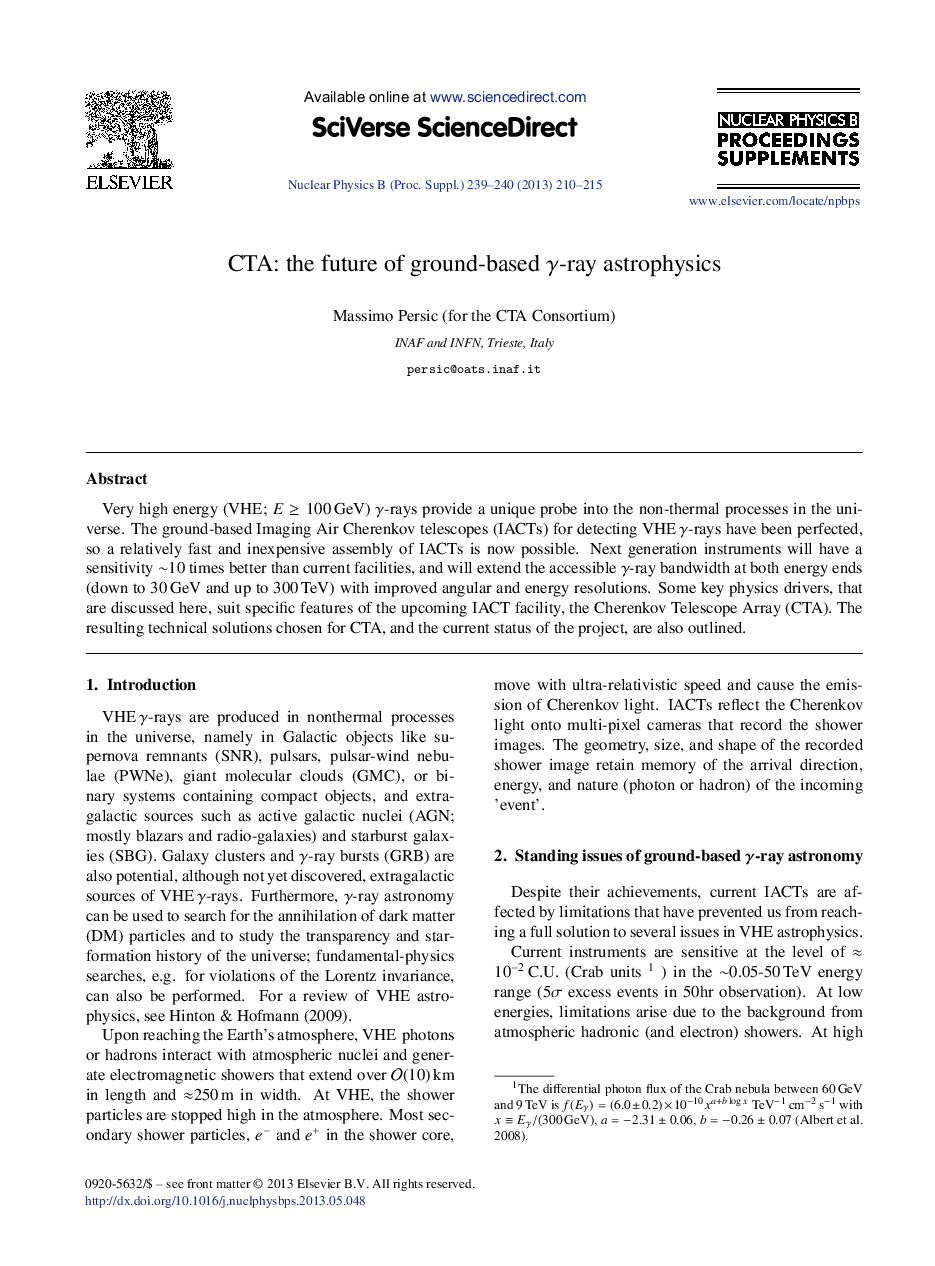 CTA: the future of ground-based γ-ray astrophysics