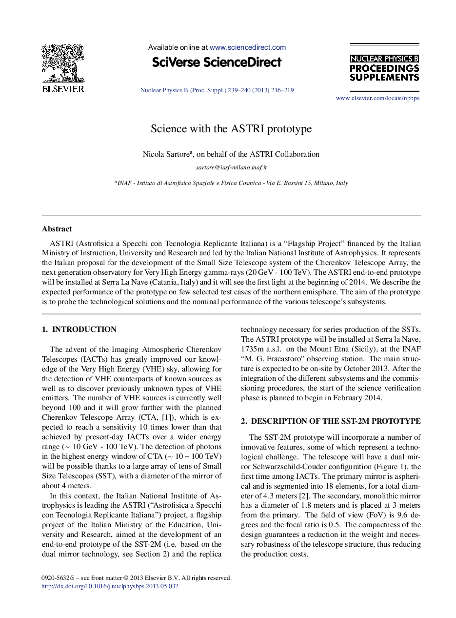 Science with the ASTRI prototype