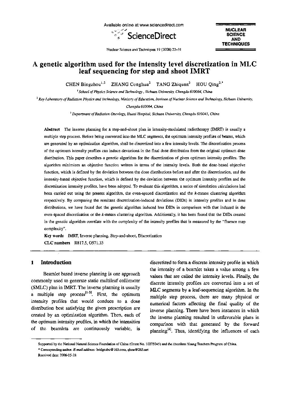 A genetic algorithm used for the intensity level discretization in MLC leaf sequencing for step and shoot IMRT