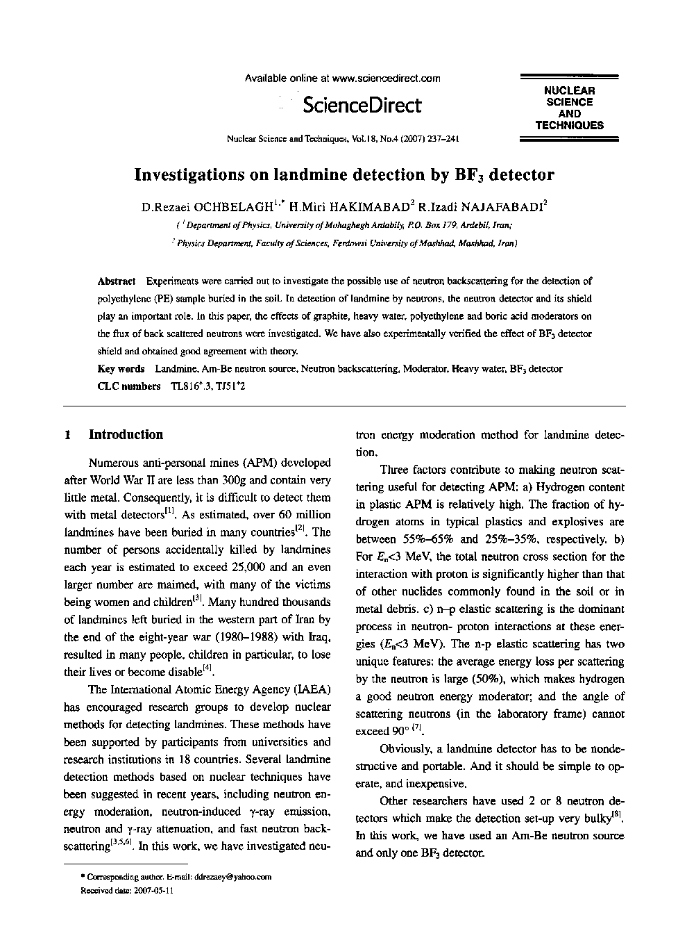 Investigations on landmine detection by BF3 detector