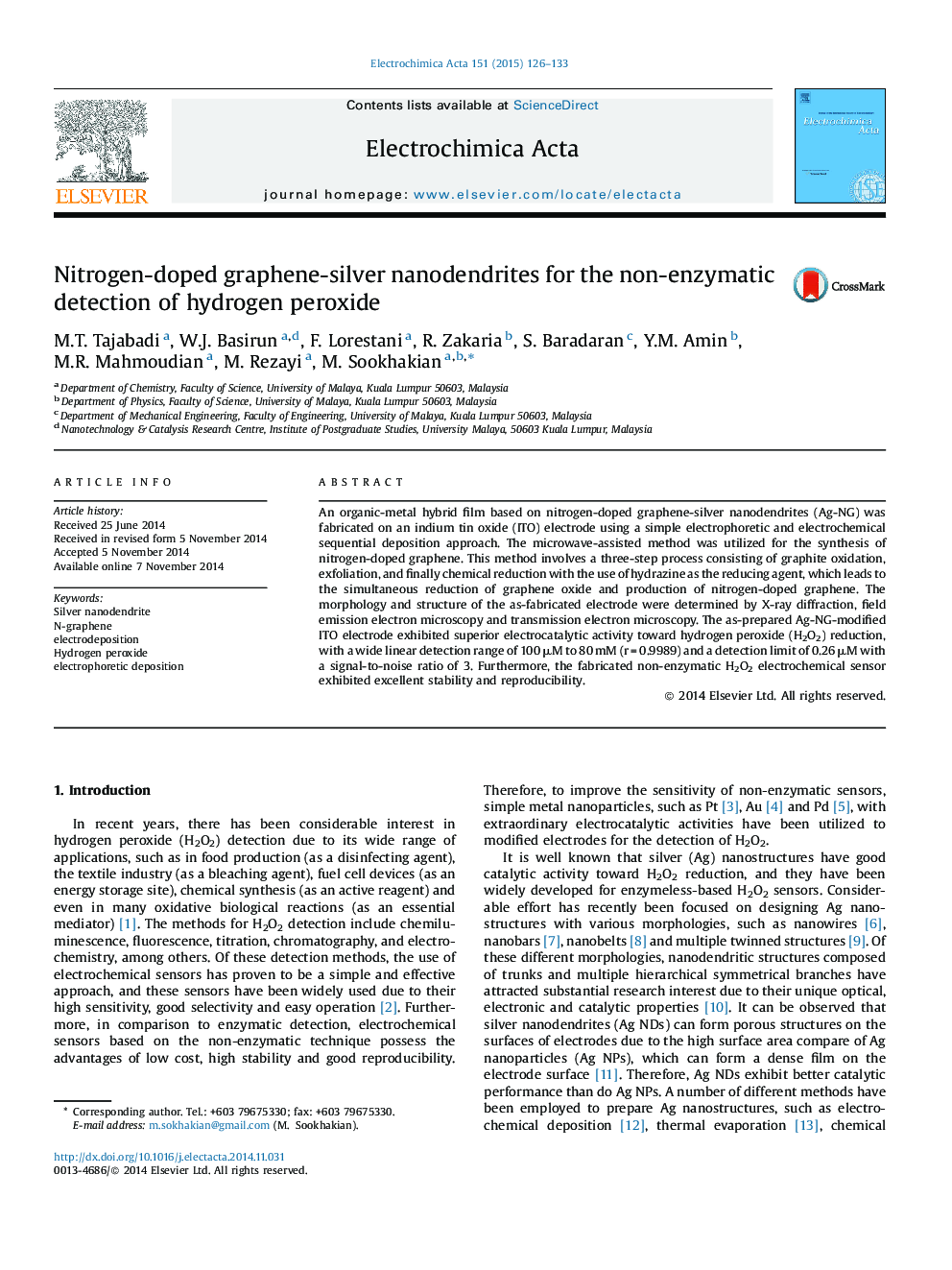 Nitrogen-doped graphene-silver nanodendrites for the non-enzymatic detection of hydrogen peroxide