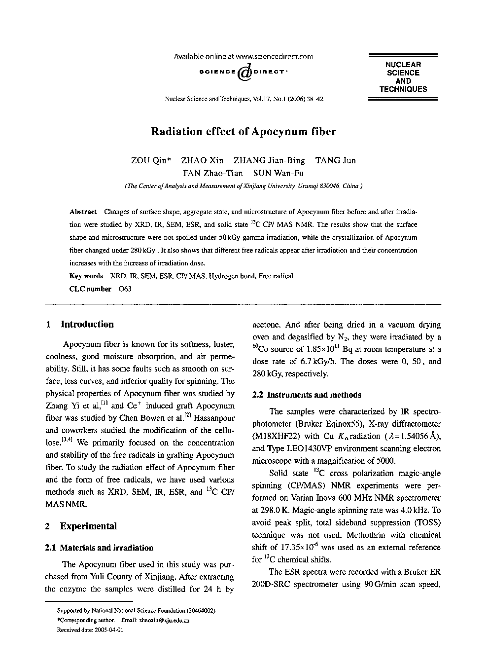 Radiation effect of Apocynum fiber