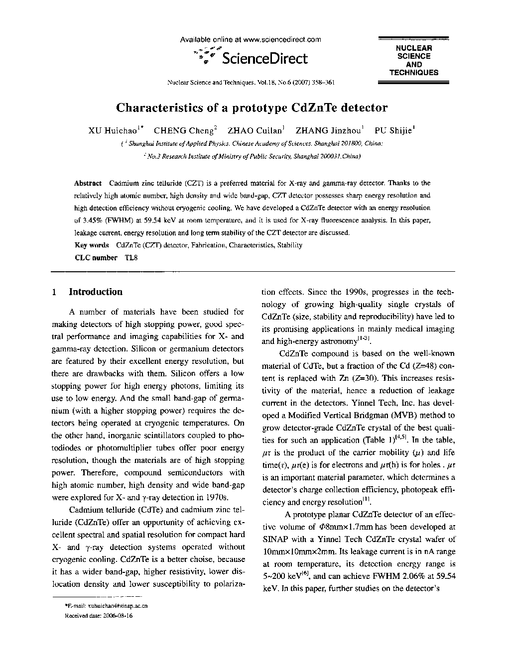 Characteristics of a prototype CdZnTe detector