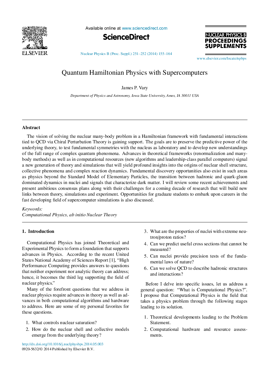 Quantum Hamiltonian Physics with Supercomputers