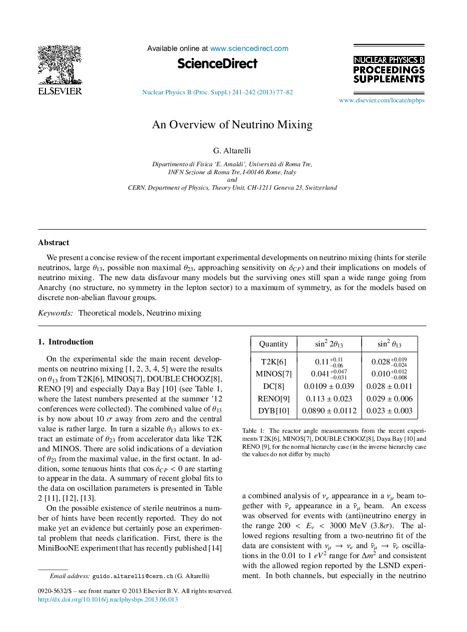 An Overview of Neutrino Mixing