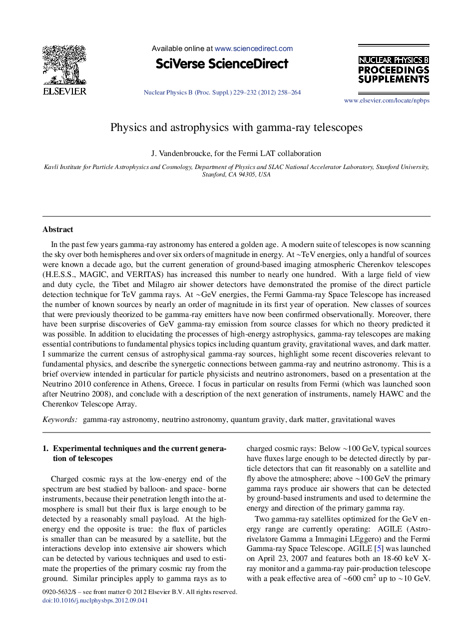 Physics and astrophysics with gamma-ray telescopes