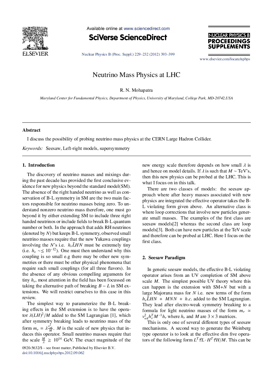 Neutrino Mass Physics at LHC