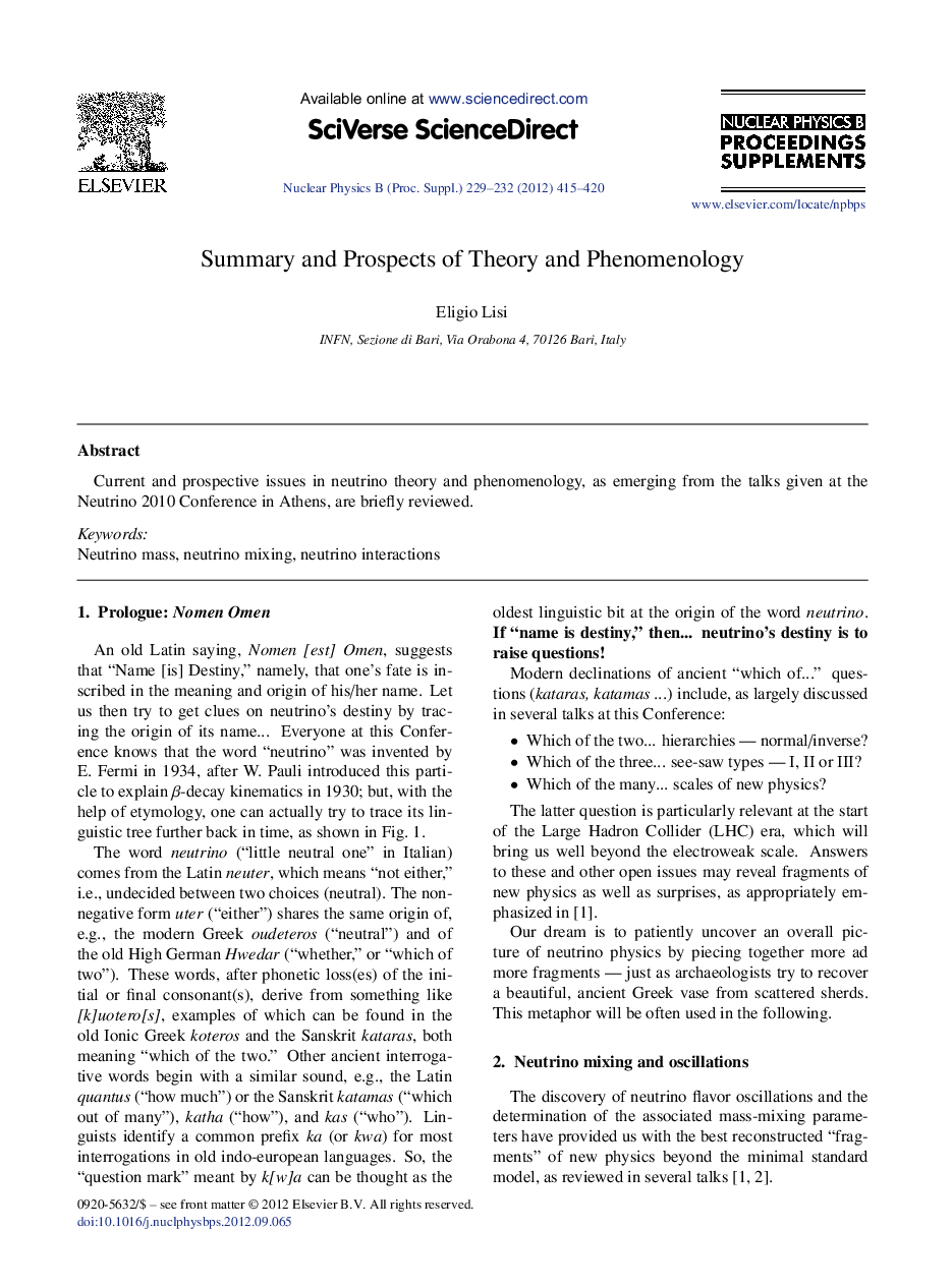 Summary and Prospects of Theory and Phenomenology