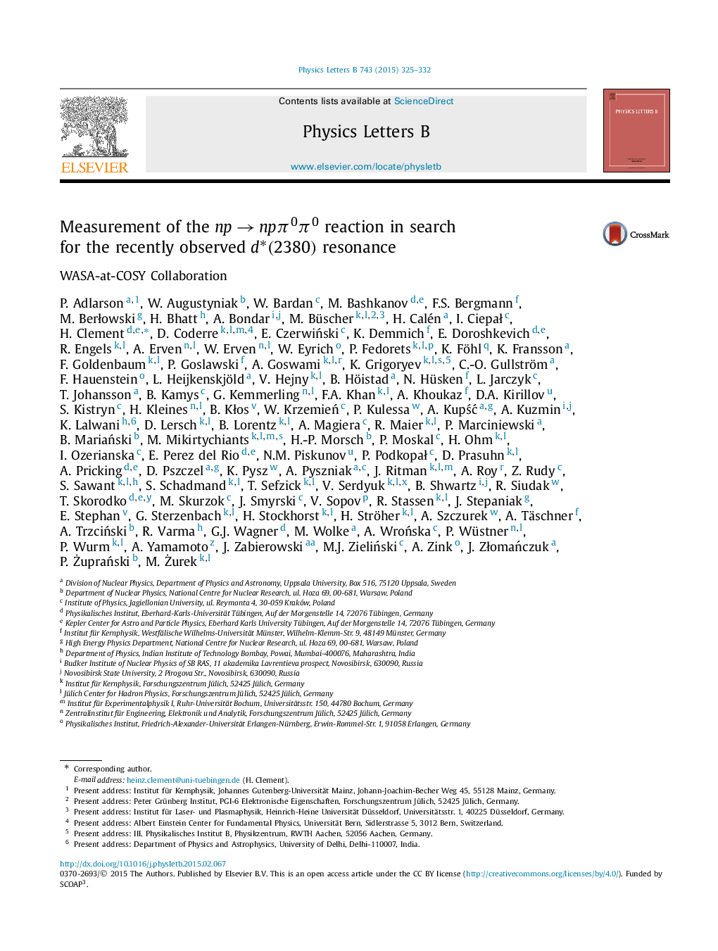 عکس صفحه اول مقاله: Measurement of the np → npπ0π0 reaction in search for the recently observed d⁎(2380) resonance Measurement of the np → npπ0π0 reaction in search for the recently observed d⁎(2380) resonance