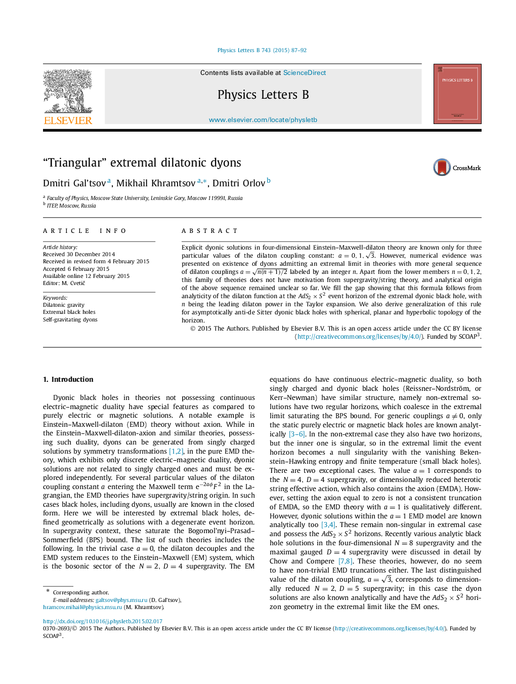 “Triangular” extremal dilatonic dyons